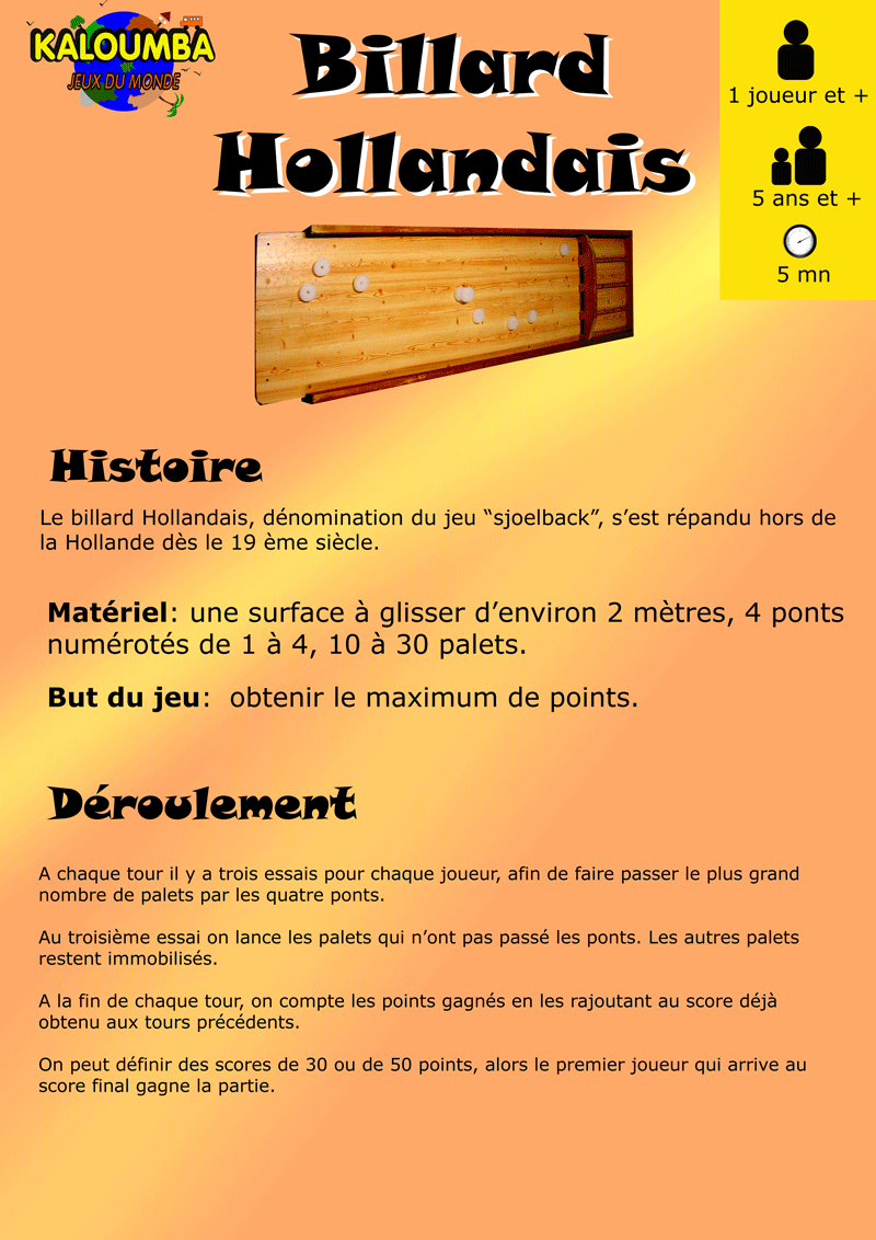 Billard hollandais achat et règles